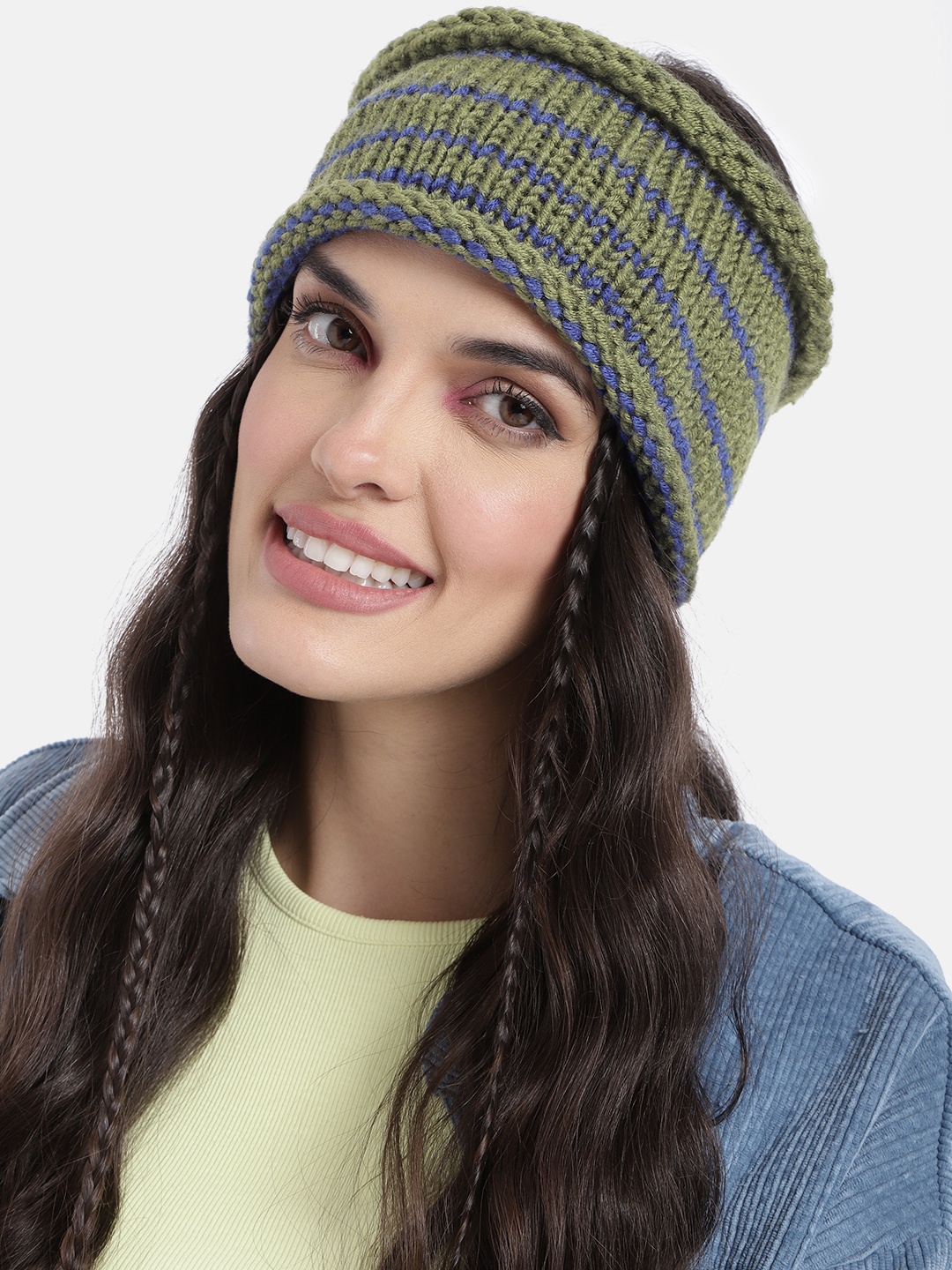 

Magic Needles Women Green & Blue Striped Headband