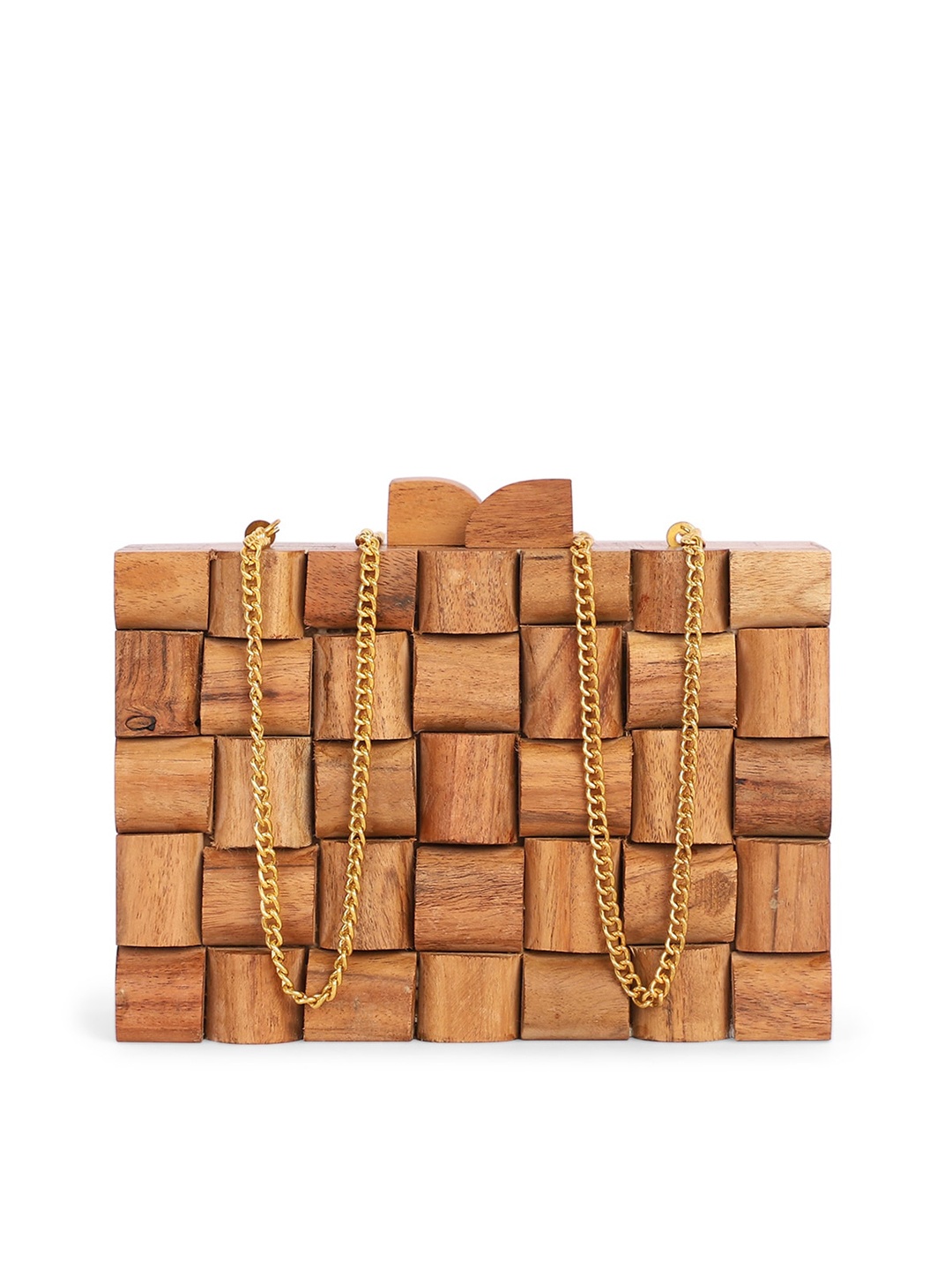 

ARTFLYCK Brown Cut Work Box Clutch