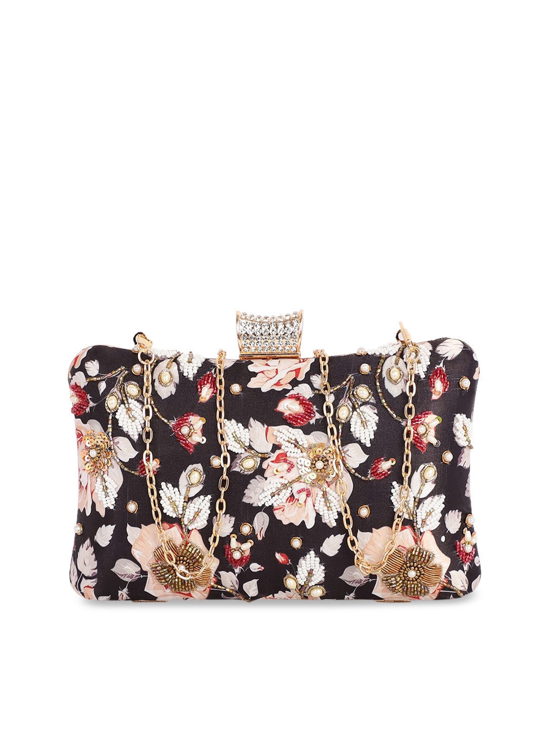 

ARTFLYCK Black & Pink Embroidered Box Clutch
