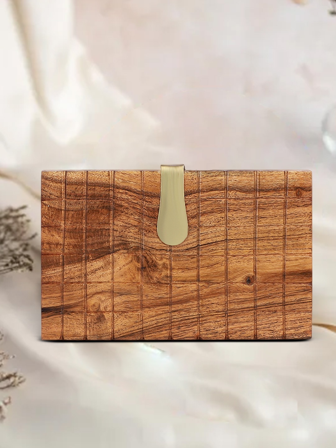 

ARTFLYCK Brown Textured Cut Work Box Clutch
