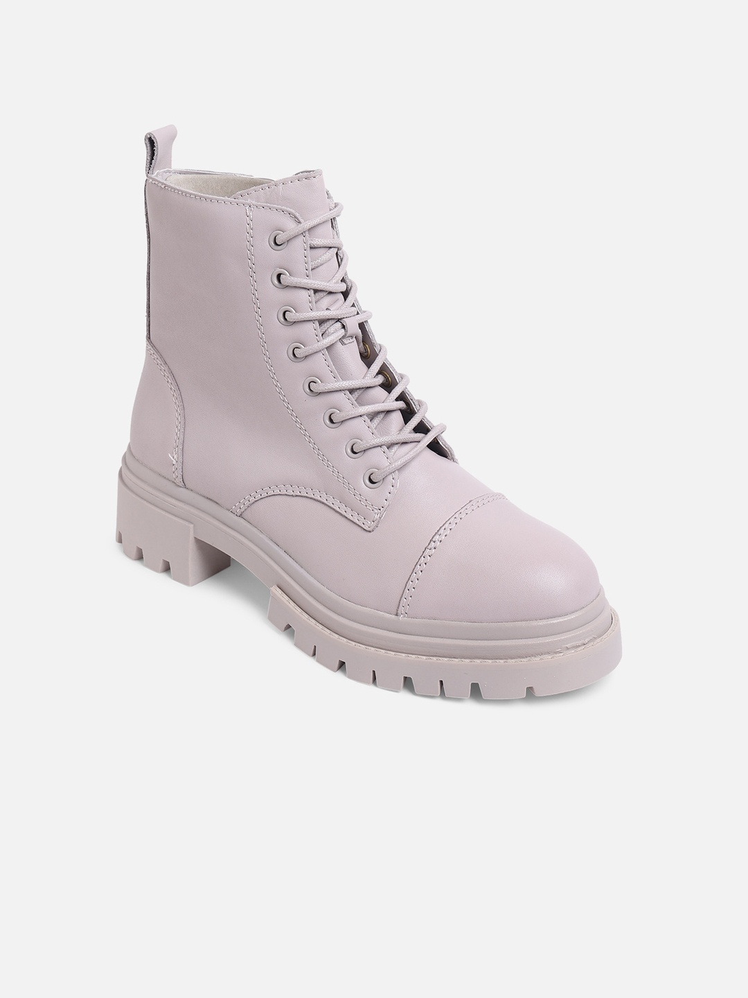 

ALDO Women Grey Solid Leather Biker Boots