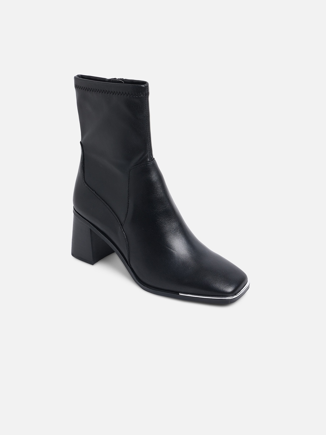 

ALDO Women Black Solid Leather Zip Up Boots
