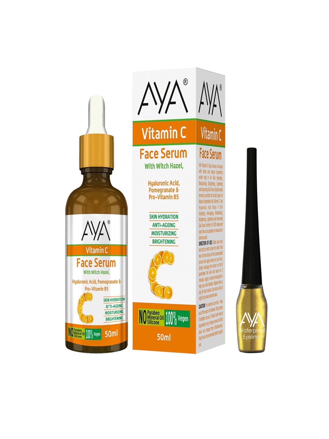 

AYA Vitamin C Face Serum 50 ml & Waterproof Eyeliner - Golden 5 ml, White