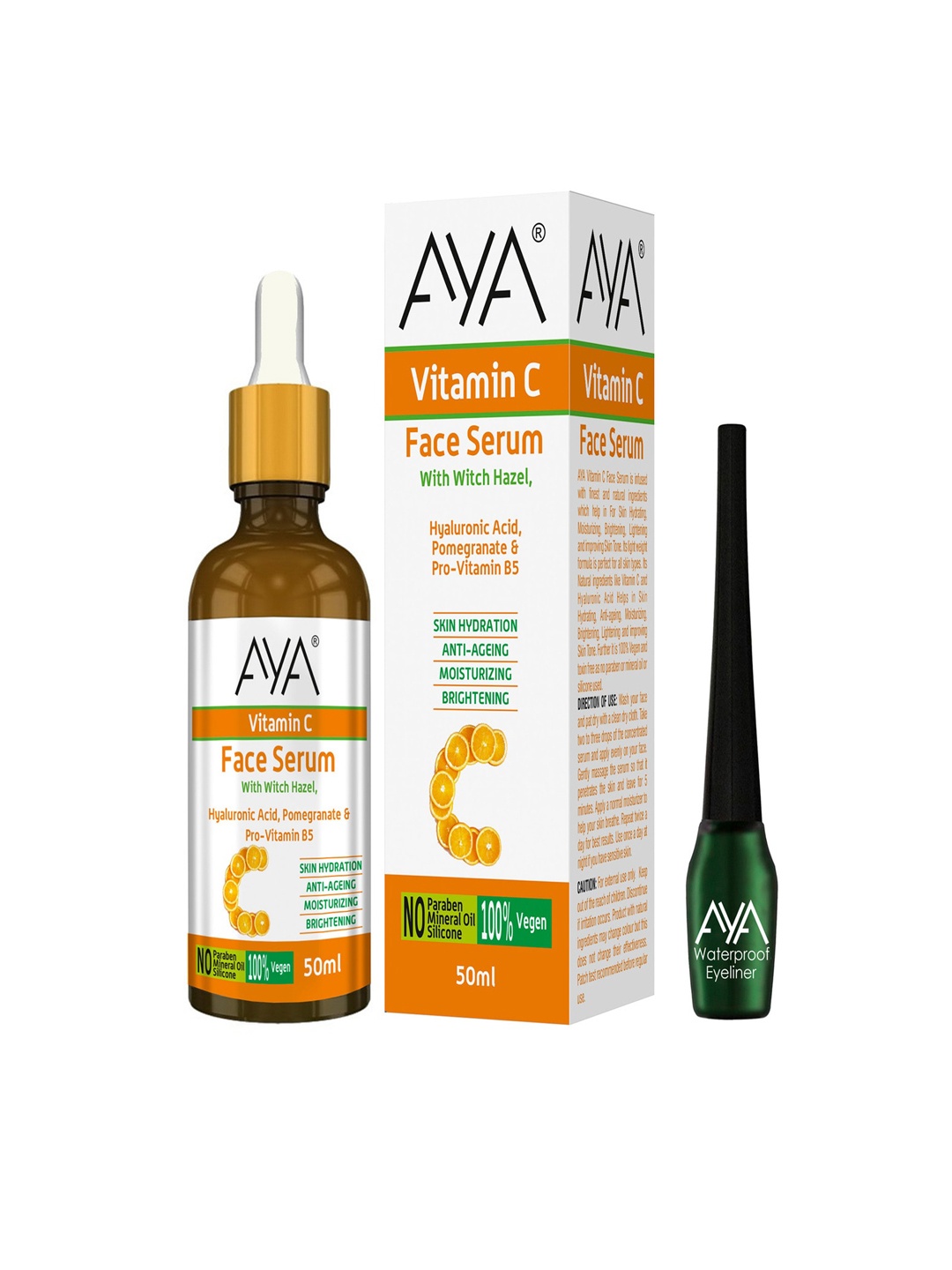 

AYA Anti-Aging Vitamin C Face Serum 50ml with Waterproof Liquid Eyeliner 5ml - Green, White