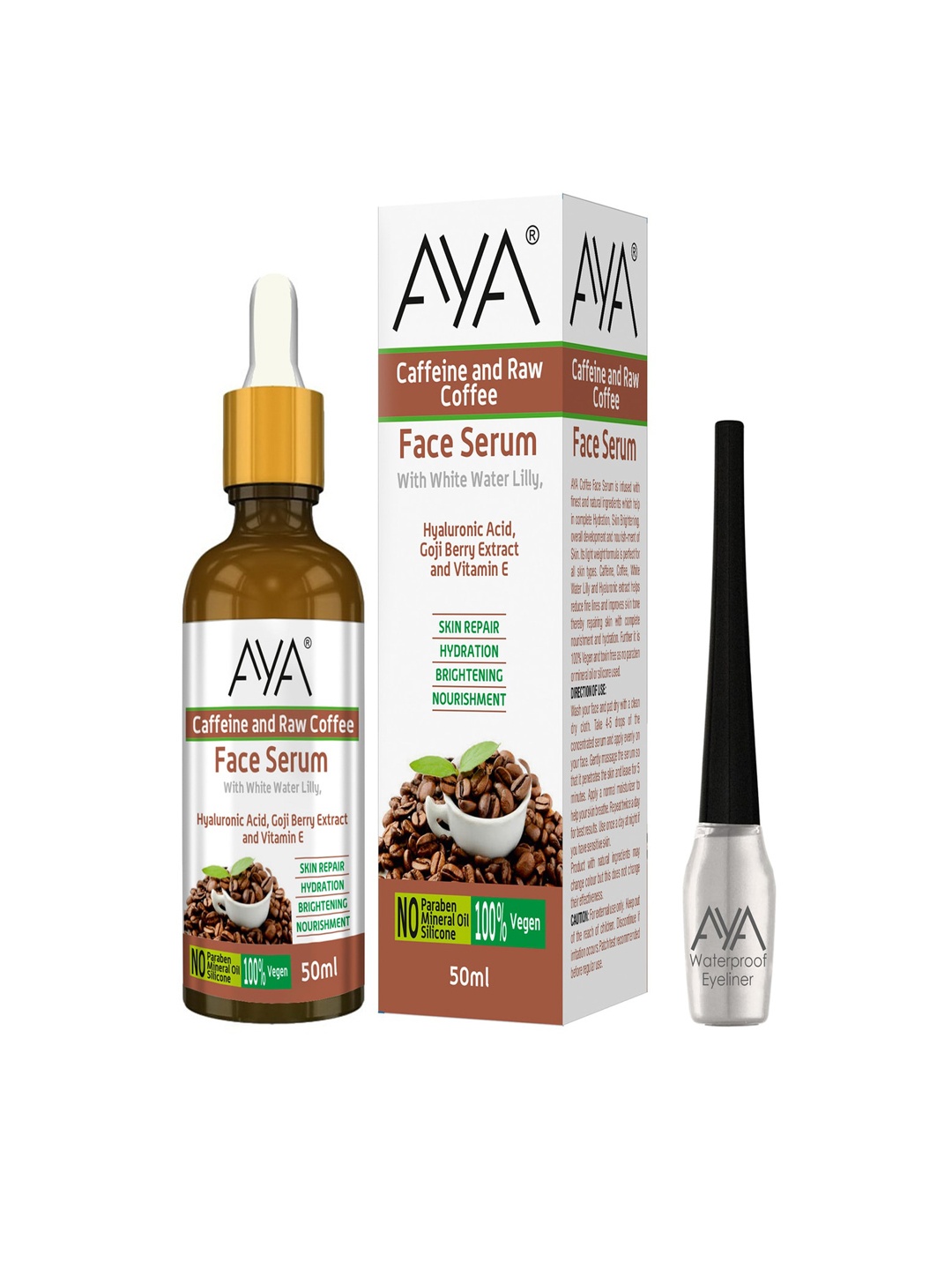 

AYA Caffeine & Raw Coffee Face Serum 50 ml & Waterproof Eyeliner - White 5 ml