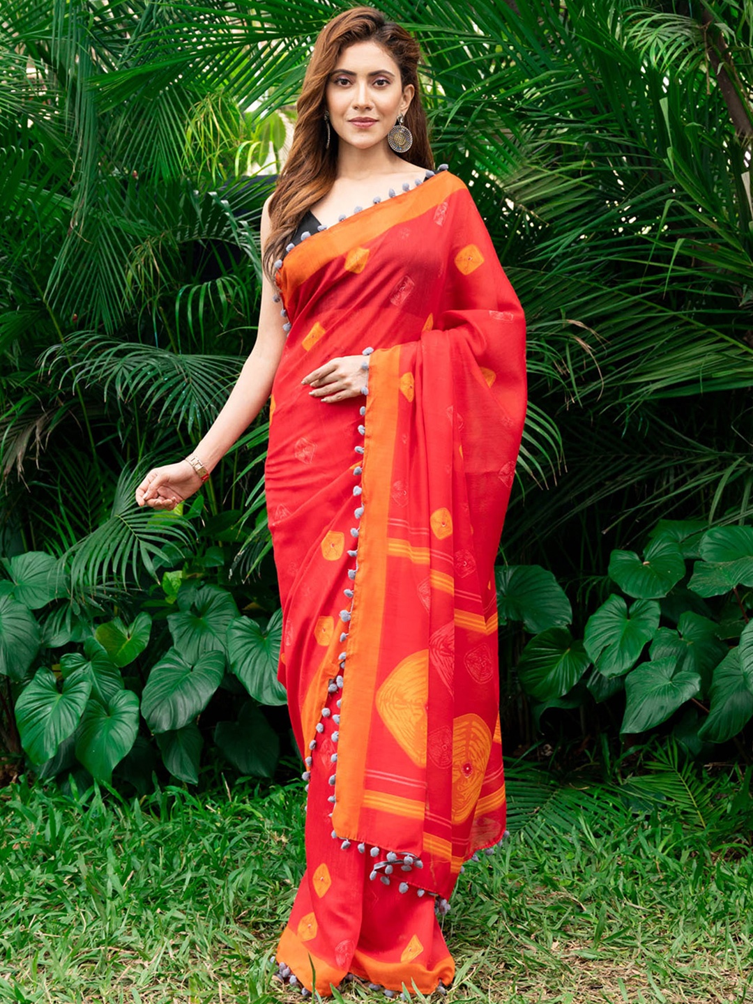 

BEATITUDE Pink & Yellow Bandhani Saree