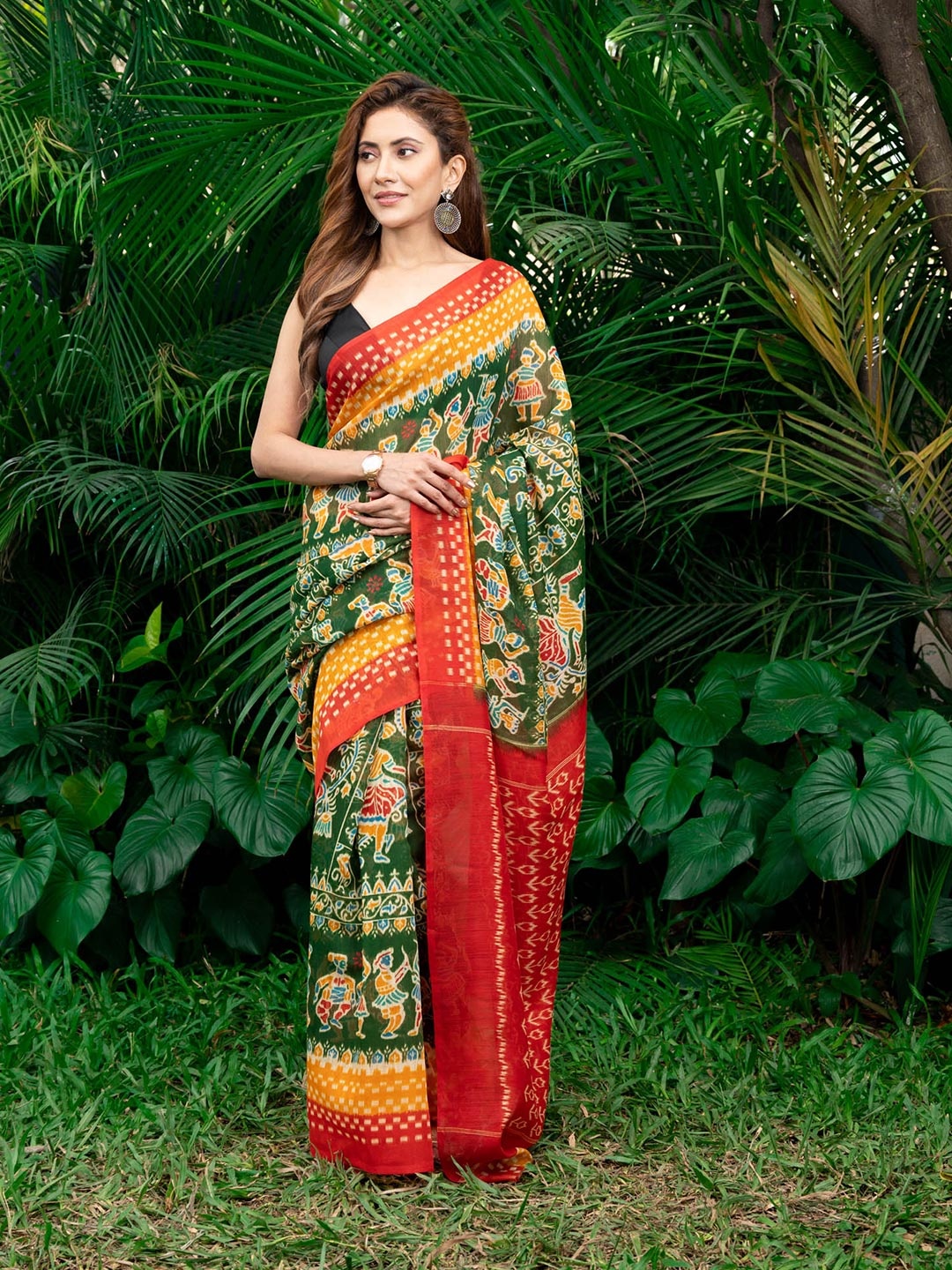 

BEATITUDE Women Green & Yellow Kalamkari Saree