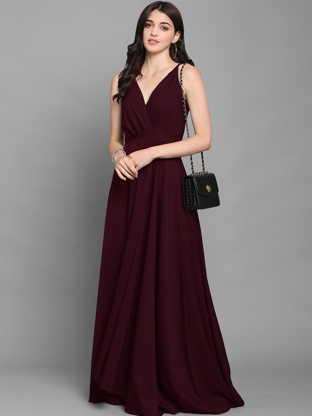 

SHEETAL Associates Maroon Crepe Maxi Dress