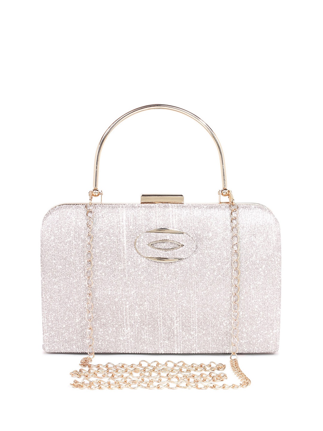 

Exotic Silver-Toned Embellished Box Clutch
