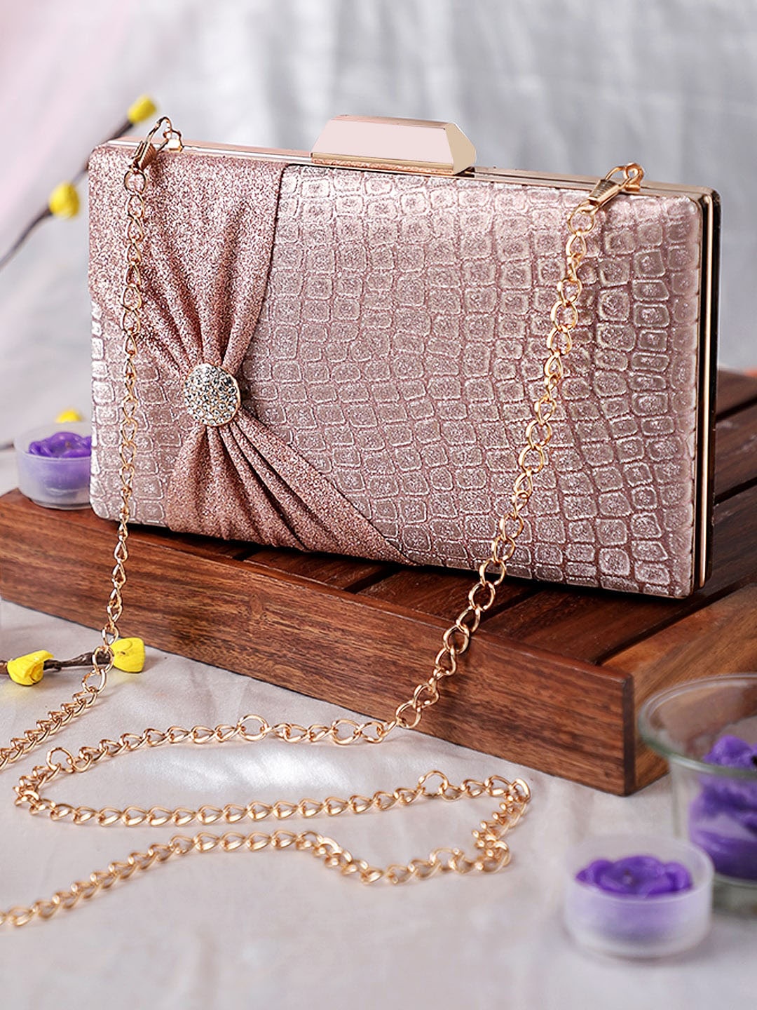 

Exotic Pink Embellished Box Clutch