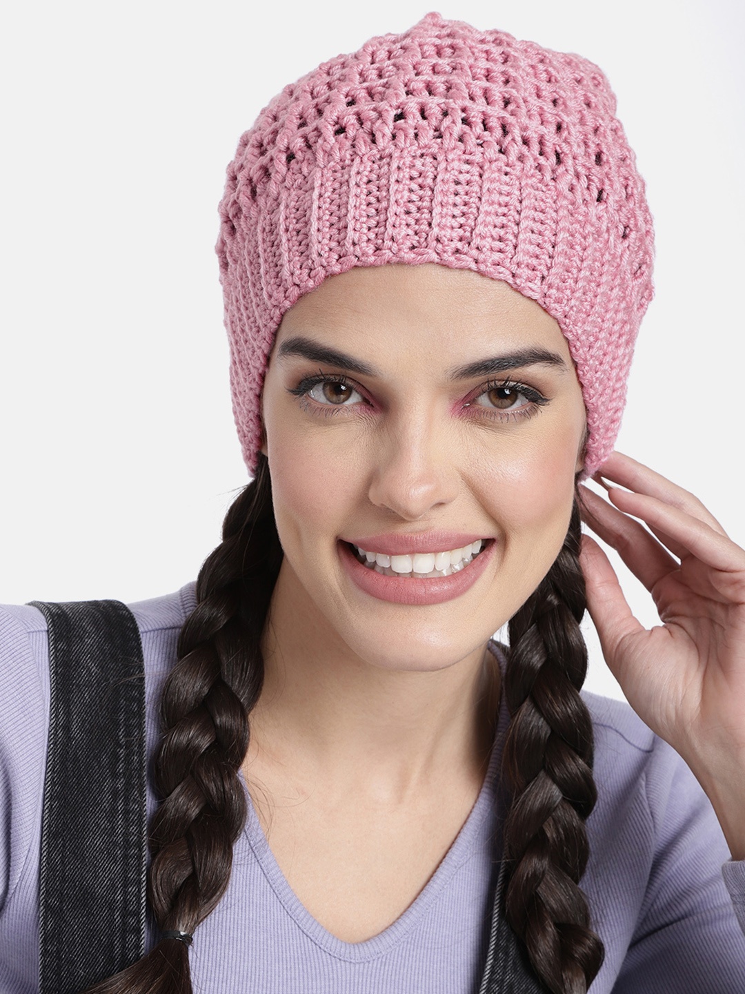 

Magic Needles Women Pink Crochet Beanie