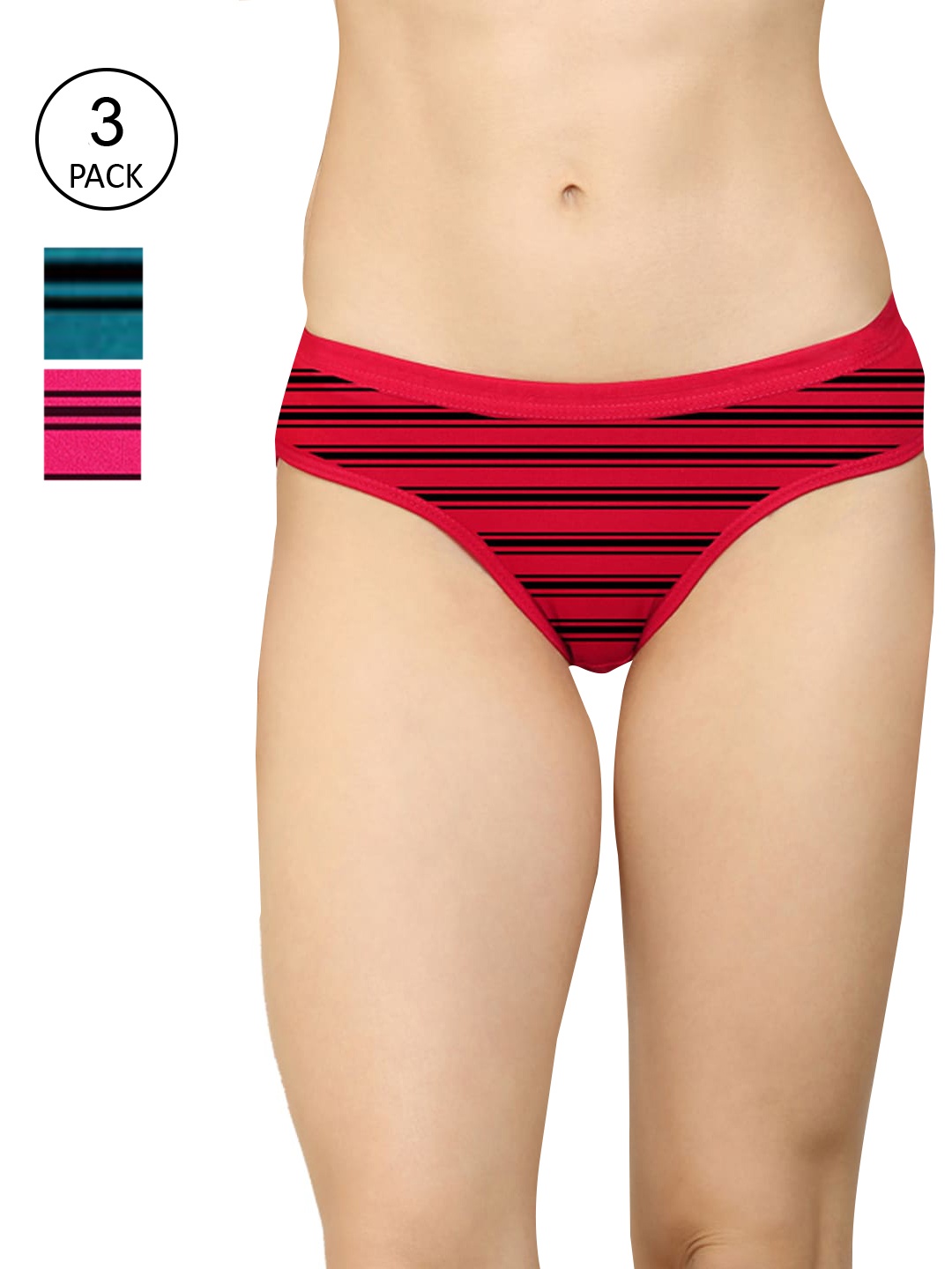 

AROUSY Women Pack Of 3 Striped Hipster Briefs, Multi