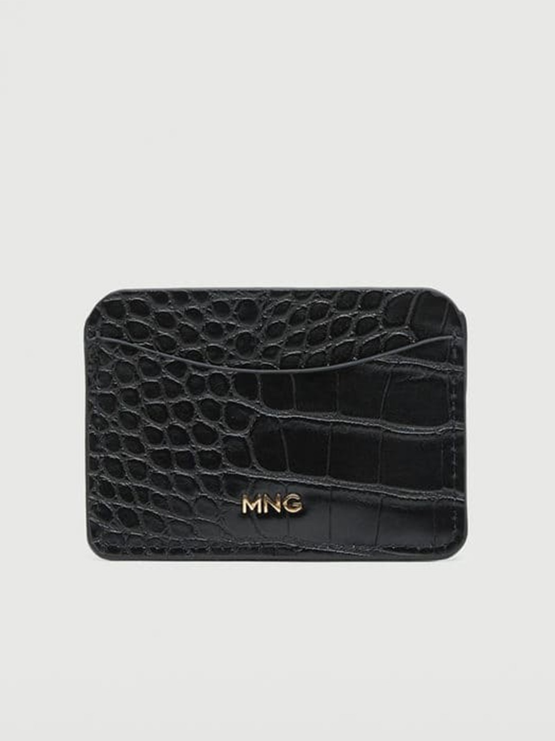 

MANGO Women Black Croc Textured Card Holder