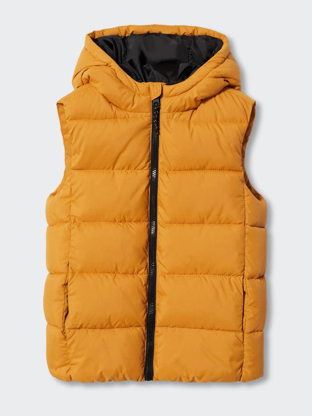 

Mango Kids Boys Yellow Solid Hooded Sleeveless Puffer Jacket