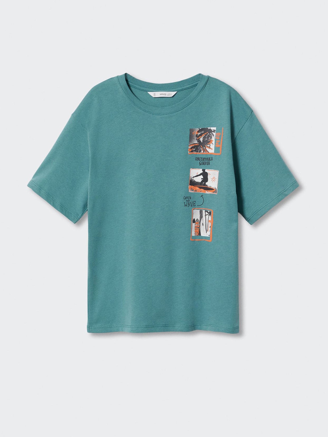 

Mango Kids Boys Pure Cotton Graphic Print Sustainable T-shirt, Blue