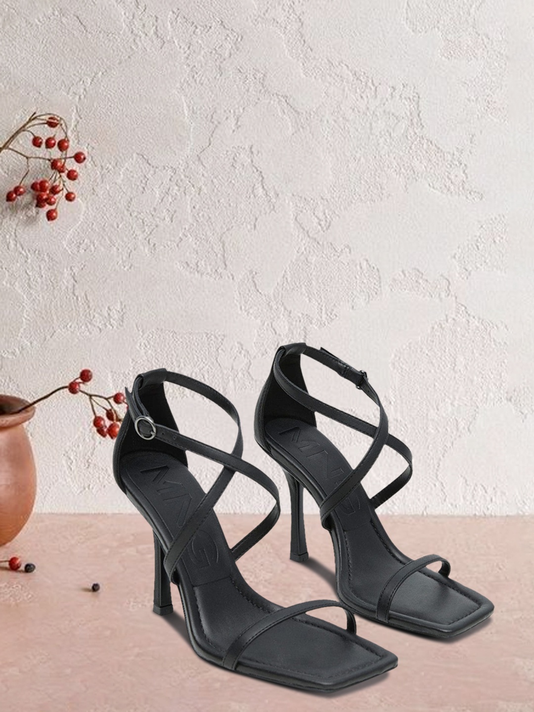 

MANGO Black Solid Stiletto Heels with Criss-Cross Detail