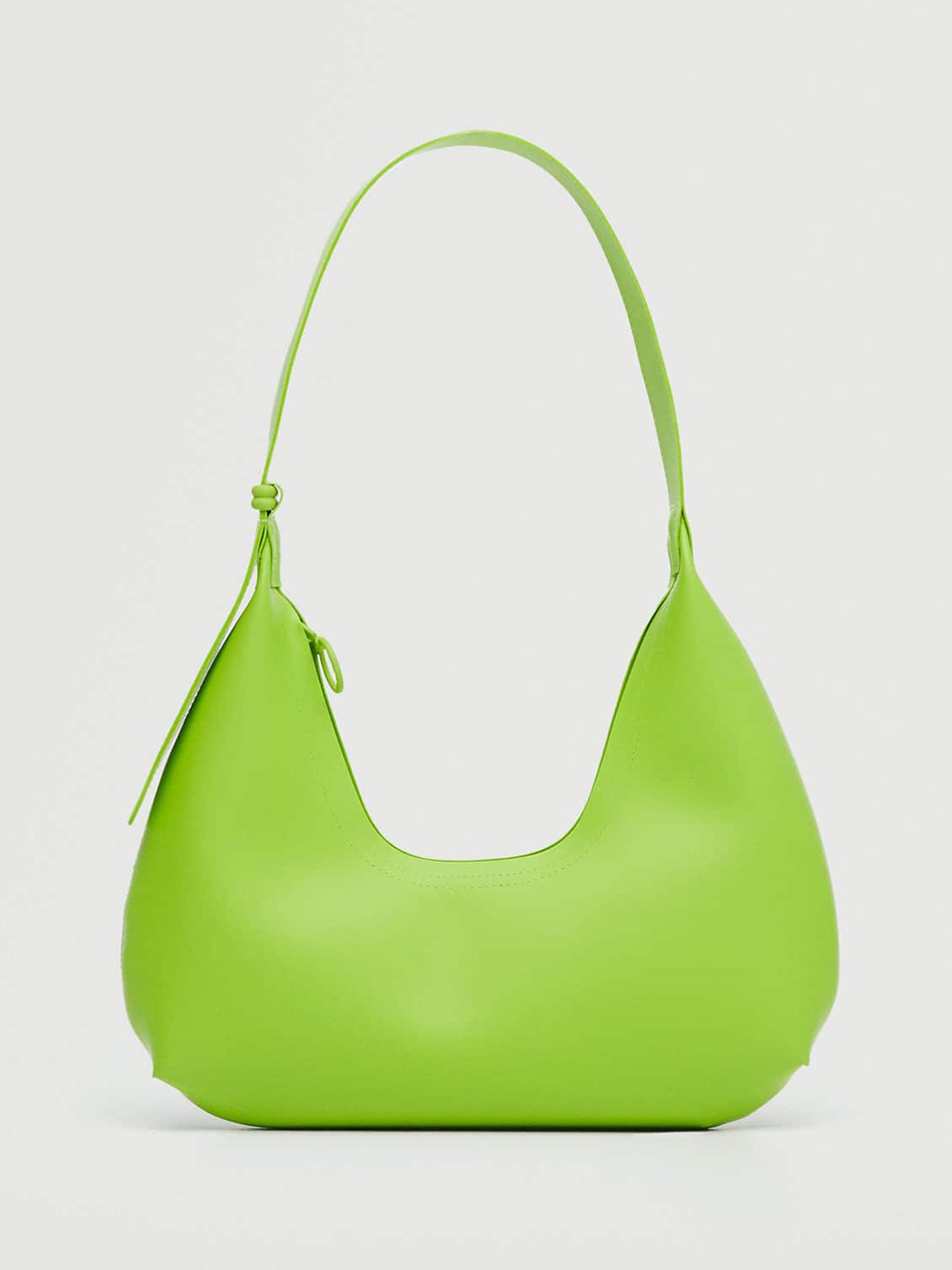 

MANGO Green Solid Structured Baguette Hobo Bag