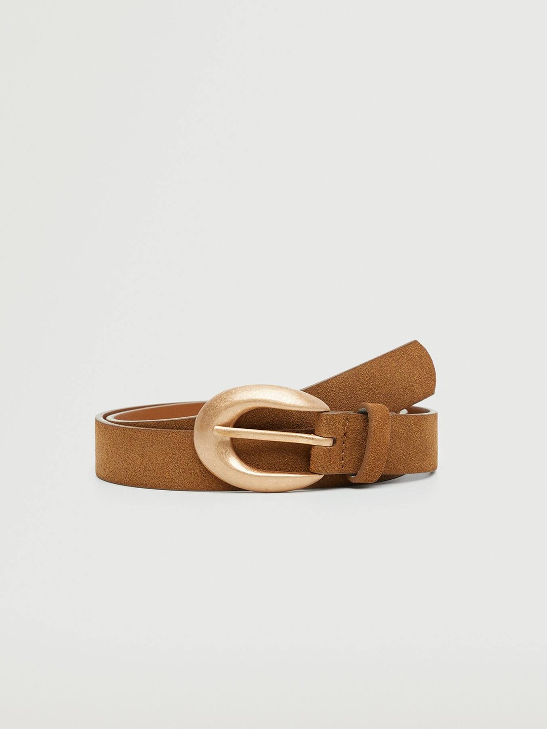 

MANGO Women Leather Belt, Brown