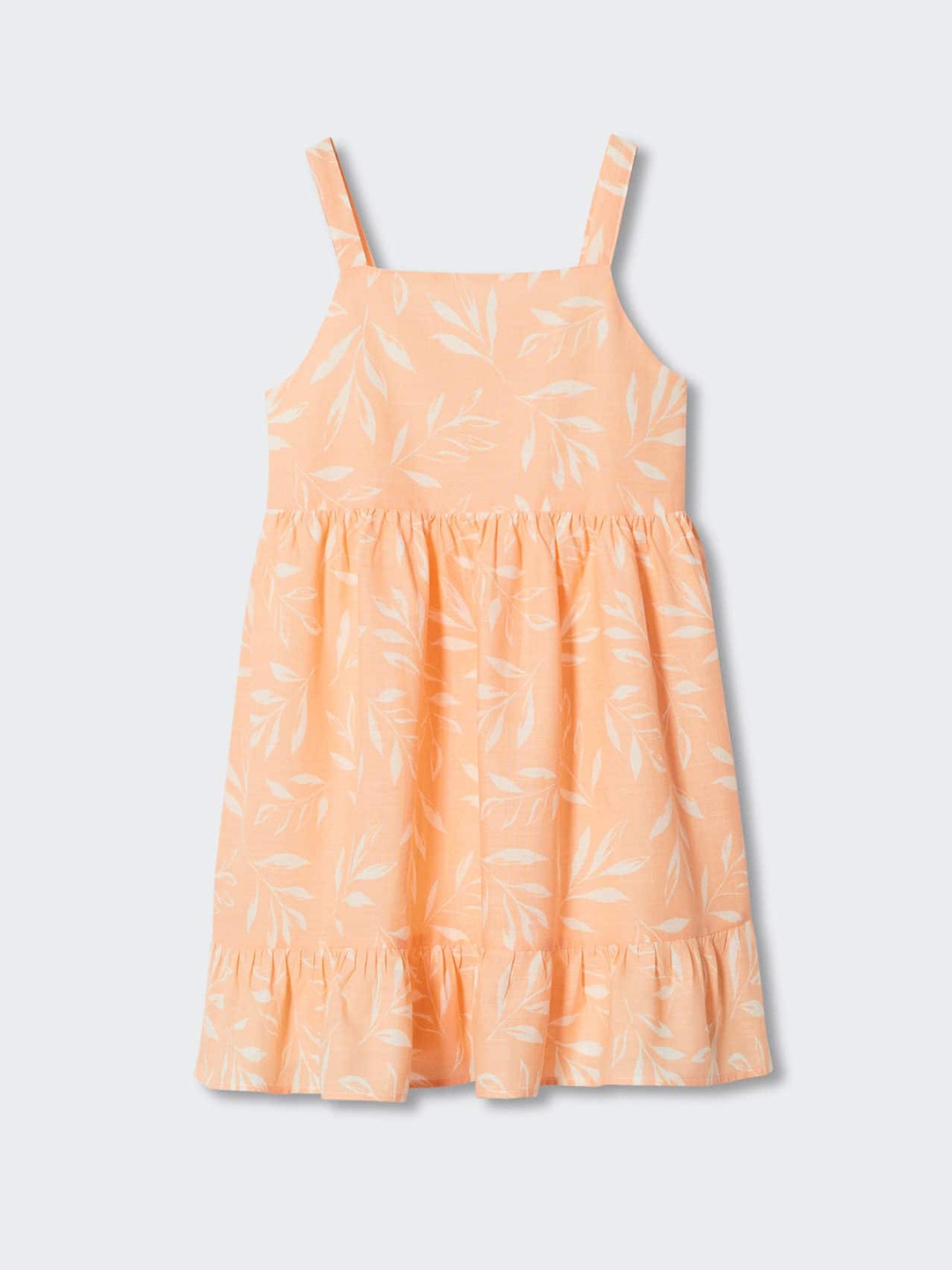 

Mango Kids Girls Peach-Coloured & White Floral Print Sustainable Cotton Fit & Flare Dress