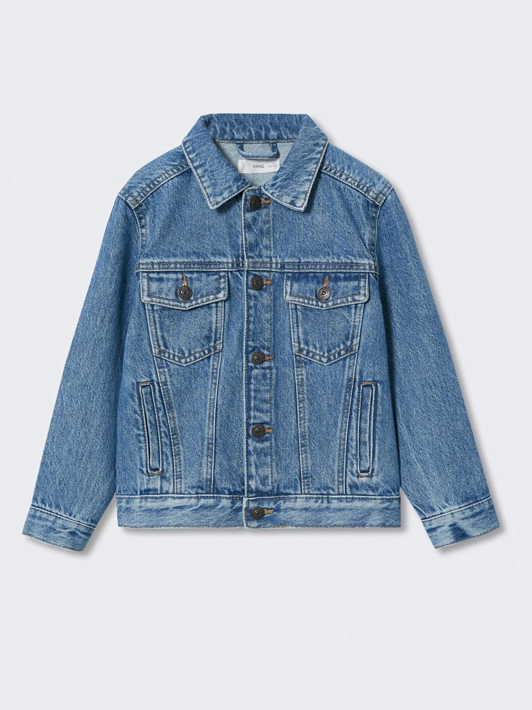 

Mango Kids Boys Blue Solid Pure Cotton Denim Jacket