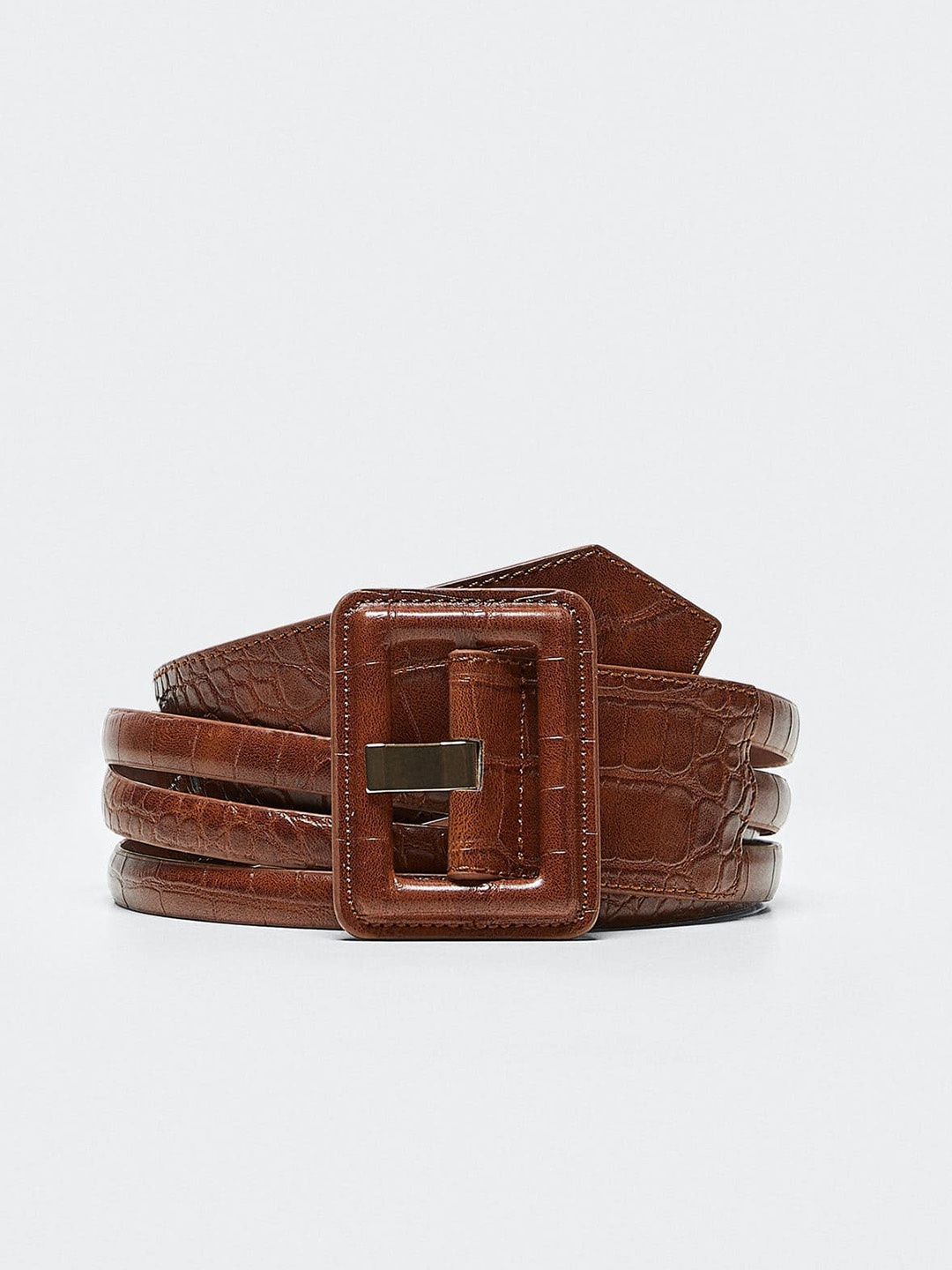 

MANGO Women Brown Croc Textured Belt