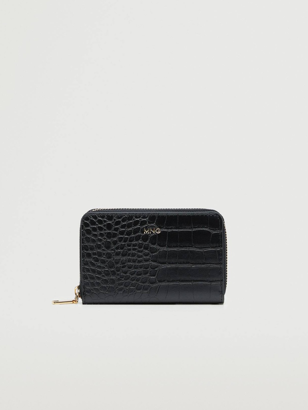 

MANGO Women Animal Skin Textured Zip Around Wallet, Black