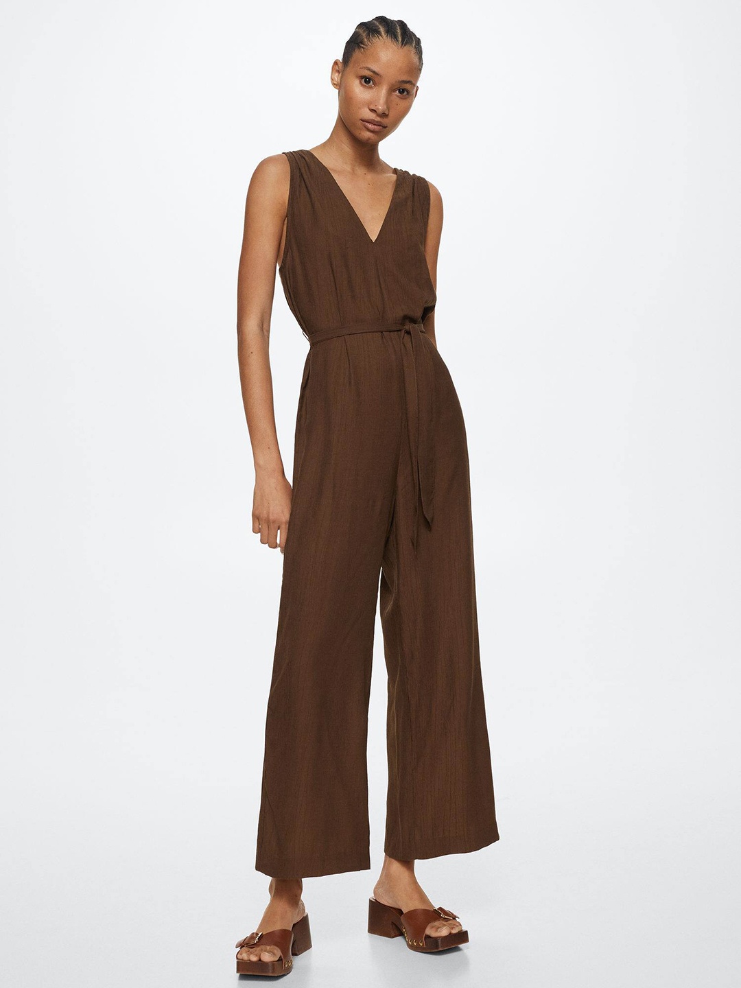 

MANGO Brown Solid Basic Jumpsuit
