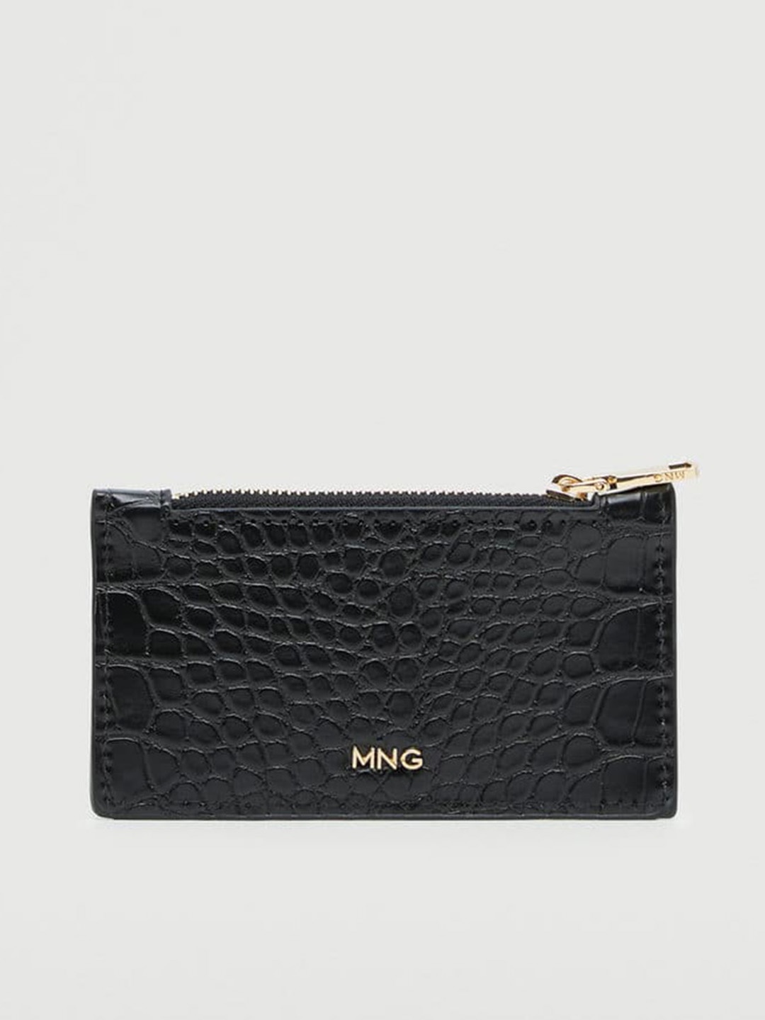 

MANGO Women Black Croc Textured Zip Around Wallet