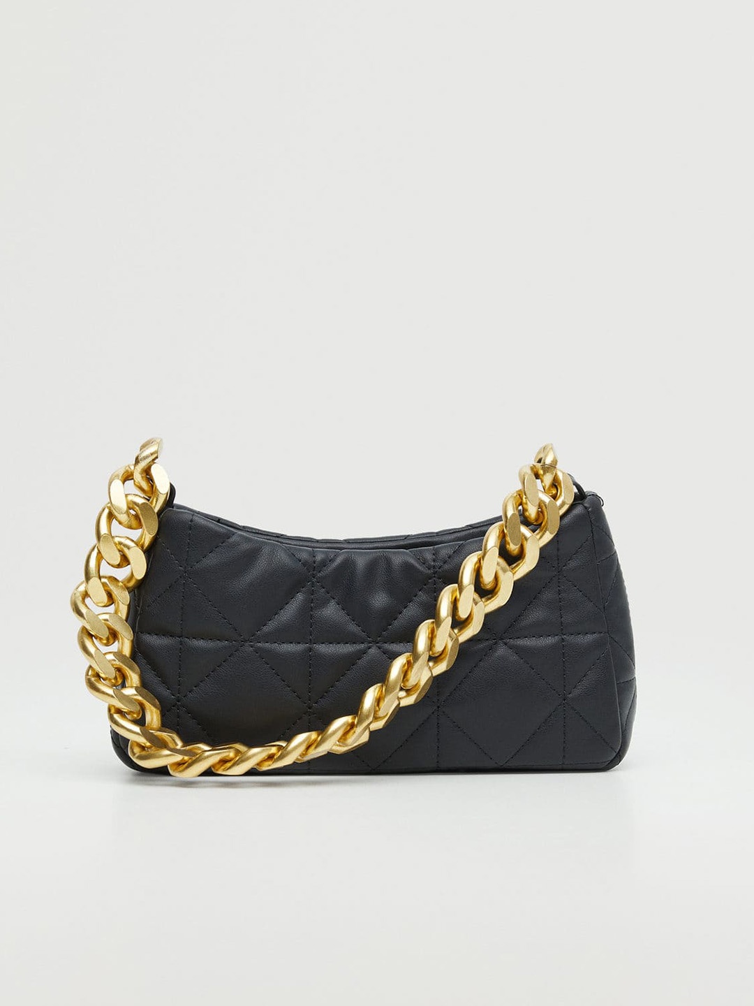 

MANGO Black Quilted Baguette Shoulder Bag