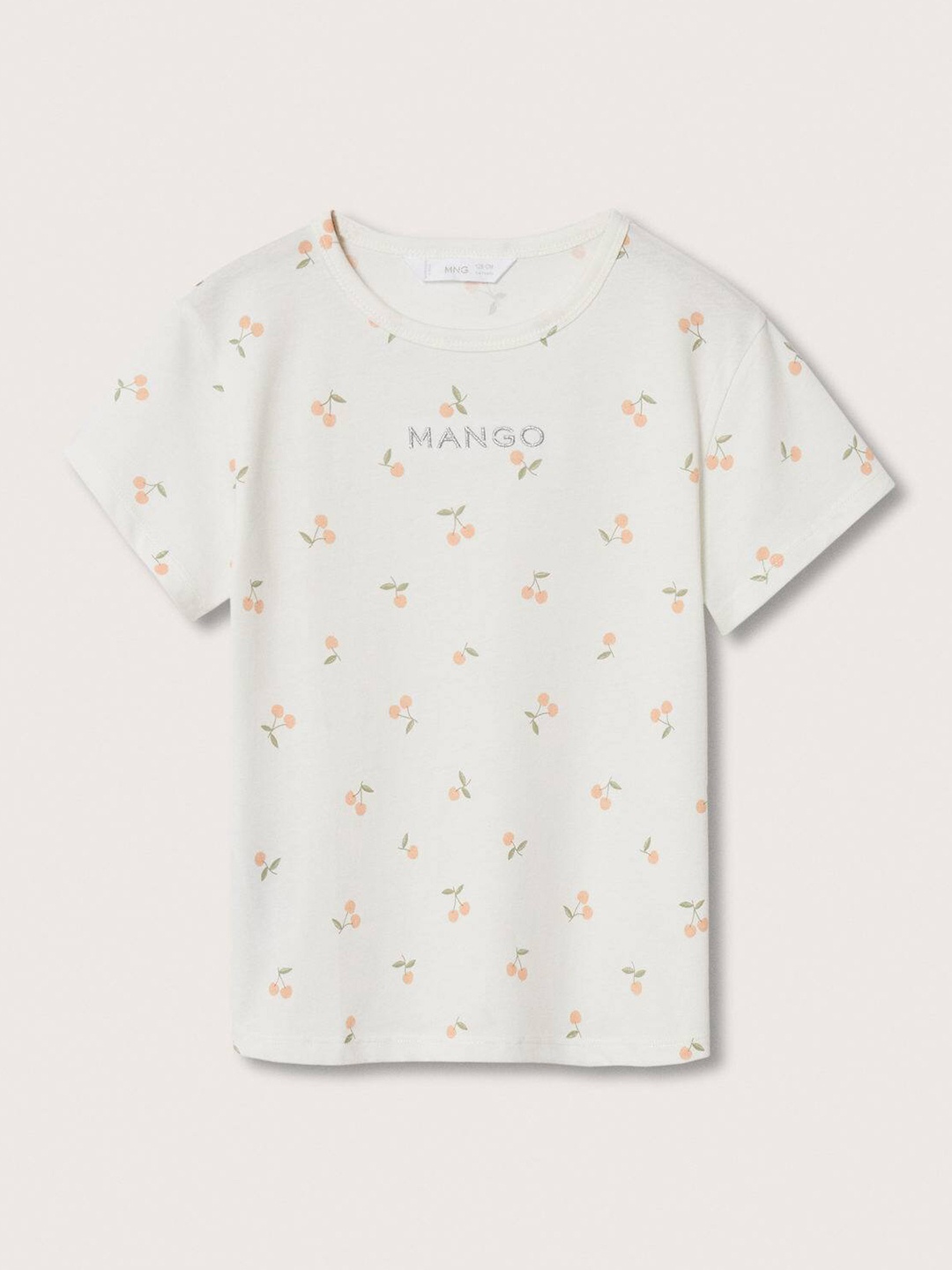 

Mango Kids Girls Off White & Orange Pure Cotton Conversational Print Sustainable T-shirt