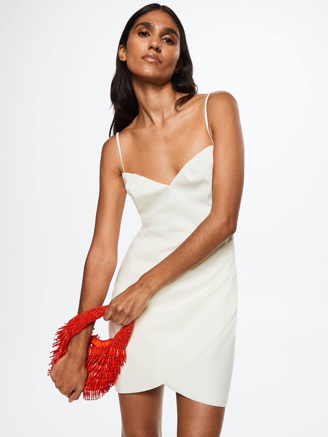 

MANGO Off White Solid Sheath Mini Dress