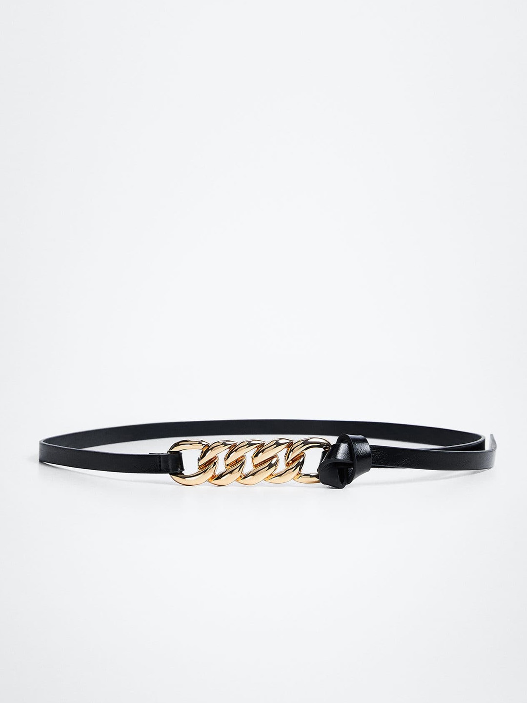 

MANGO Women Black & Gold-Toned Metallic Buckle Detail Belt