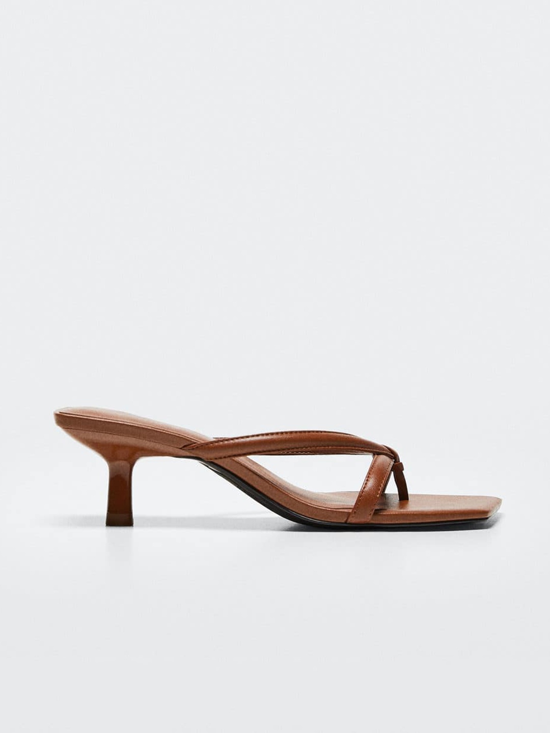 

MANGO Women Brown Solid Leather Kitten Heels