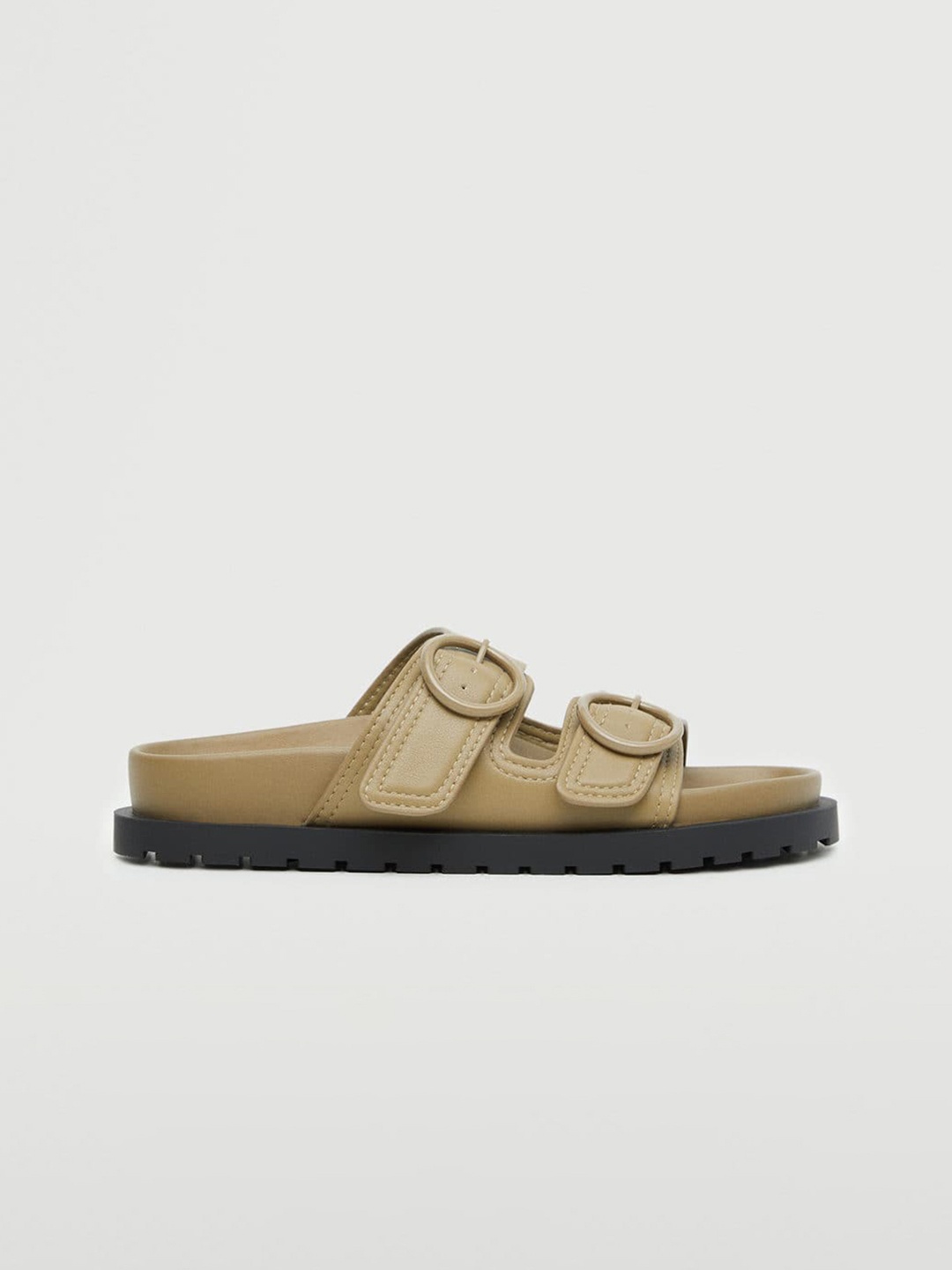 

MANGO Women Khaki Solid Open Toe Flats with Buckles Detail