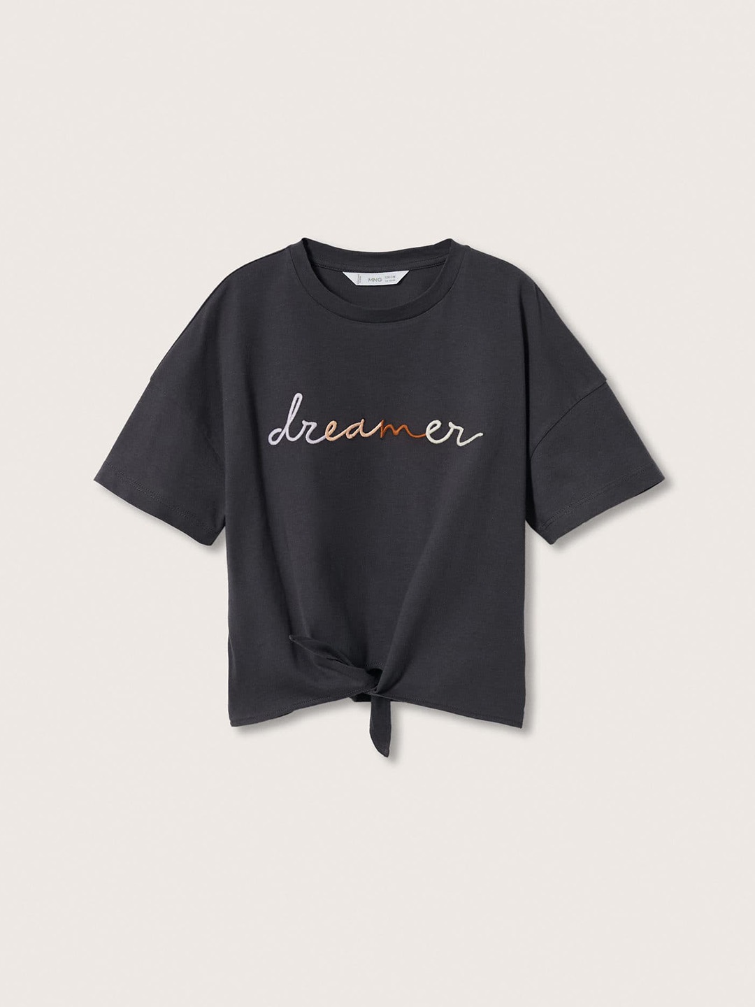 

Mango Kids Girls Applique Detail Sustainable Pure Cotton T-shirt, Charcoal