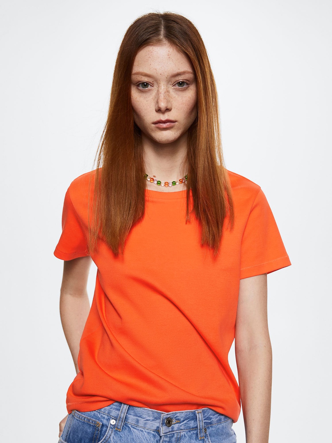 

MANGO Women Orange Pure Cotton T-shirt