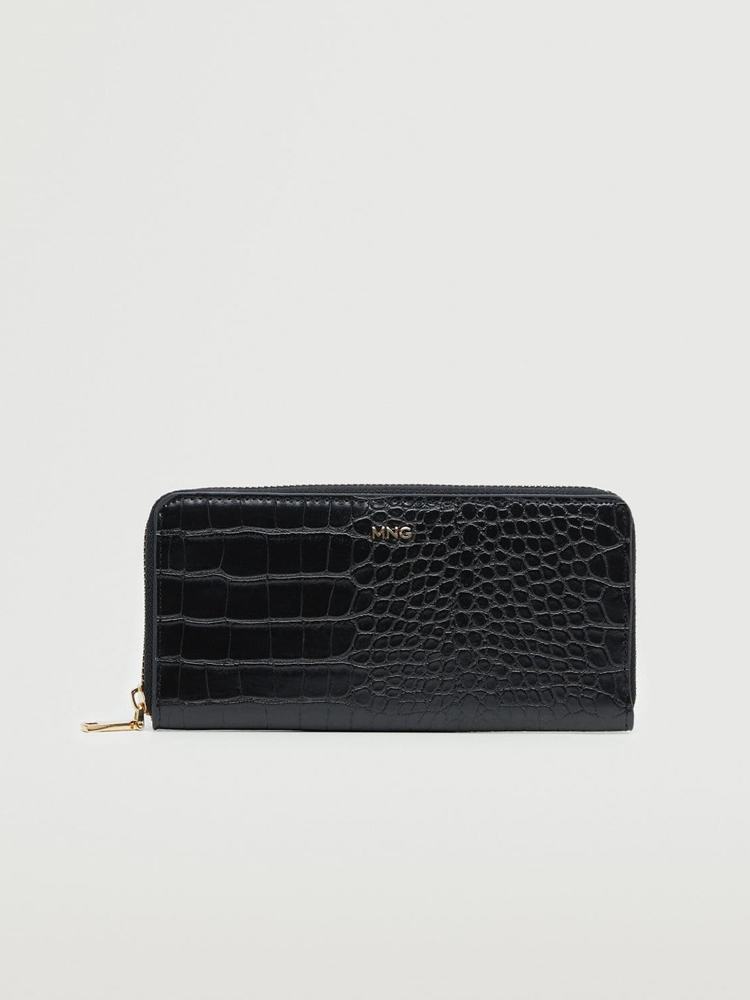 

MANGO Women Black Croc Textured Zip Around Wallet