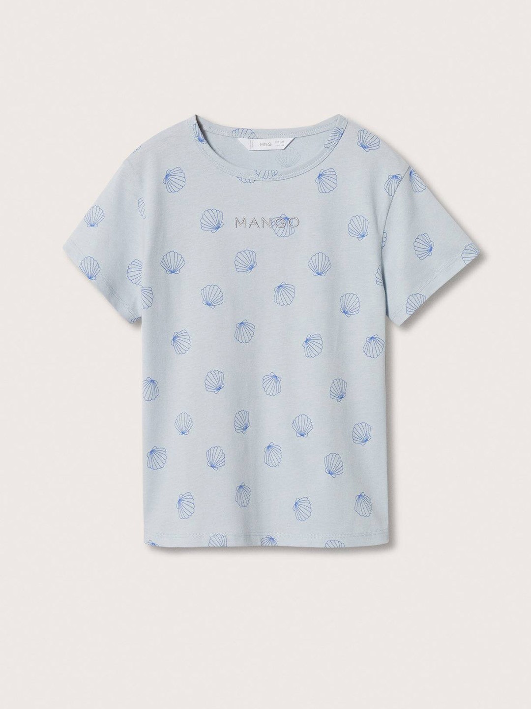 

Mango Kids Girls Blue Pure Cotton Conversational Printed Sustainable T-shirt
