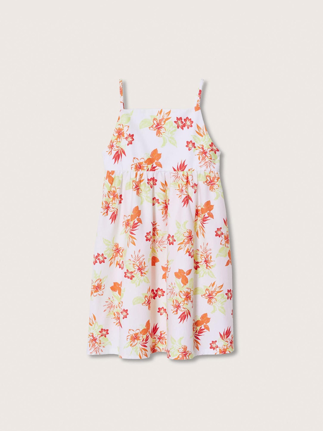 

Mango Kids Girls White & Orange Floral Print Sustainable Pure Cotton Fit & Flare Dress