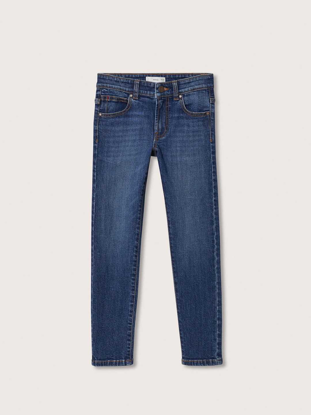 

Mango Kids Boys Blue Solid Sustainable Stretchable Light Fade Slim-Fit Jeans