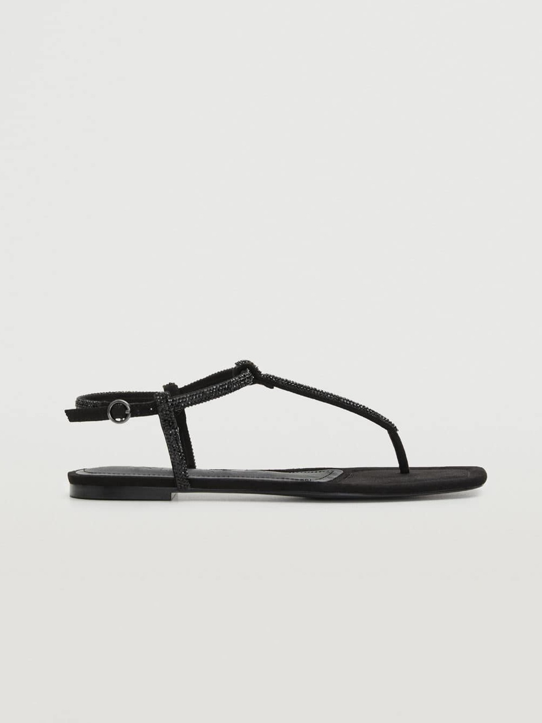 

MANGO Women Black Embellished T-Strap Flats