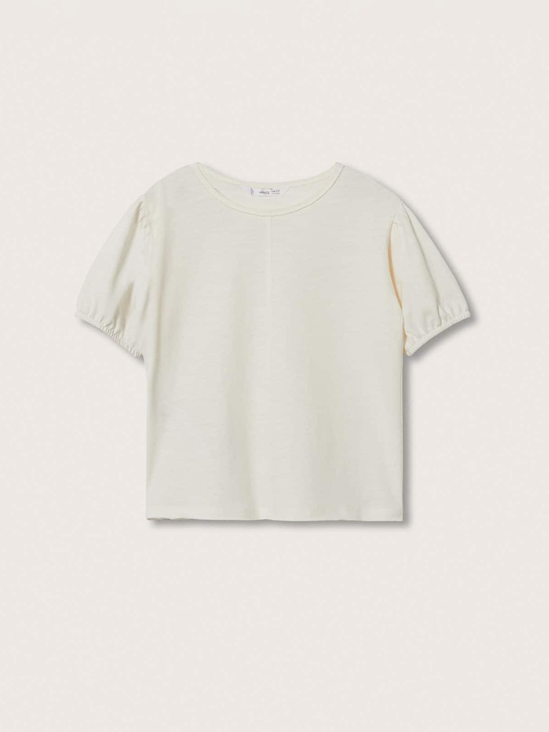 

Mango Kids Girls Puff Sleeves Pure Cotton Sustainable T-shirt, Off white