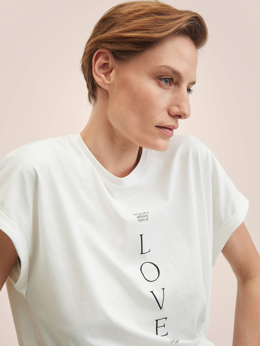 

MANGO Women White Typography Printed Extended Sleeves Pure Cotton T-shirt