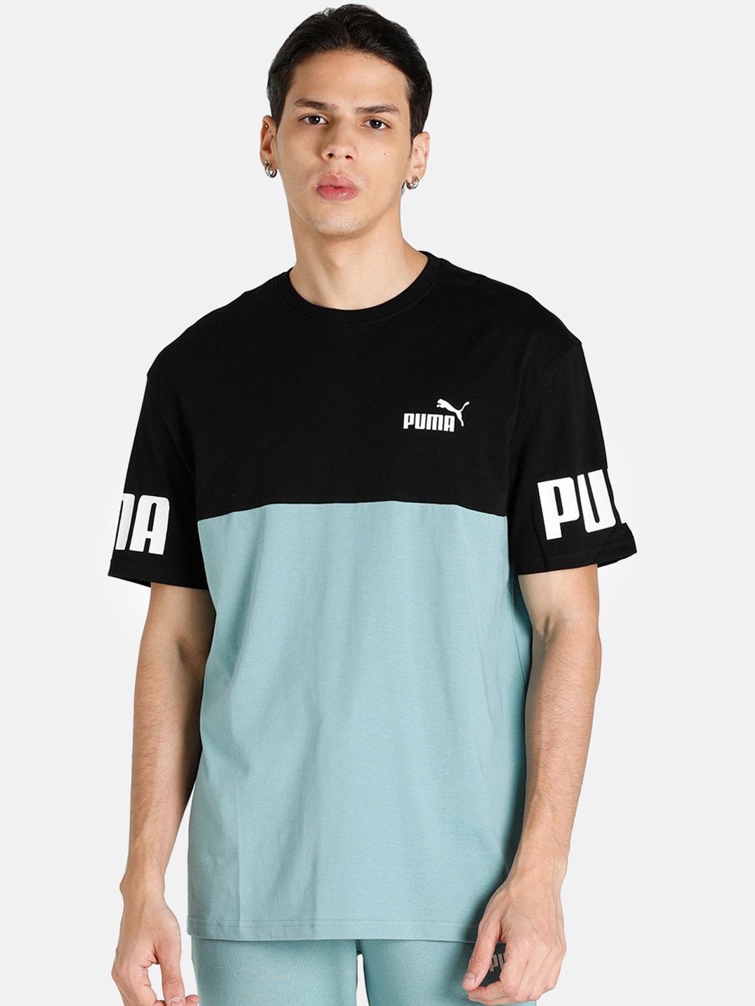 

Puma Men Blue Black Brand Logo Colourblocked Sporty Jacket