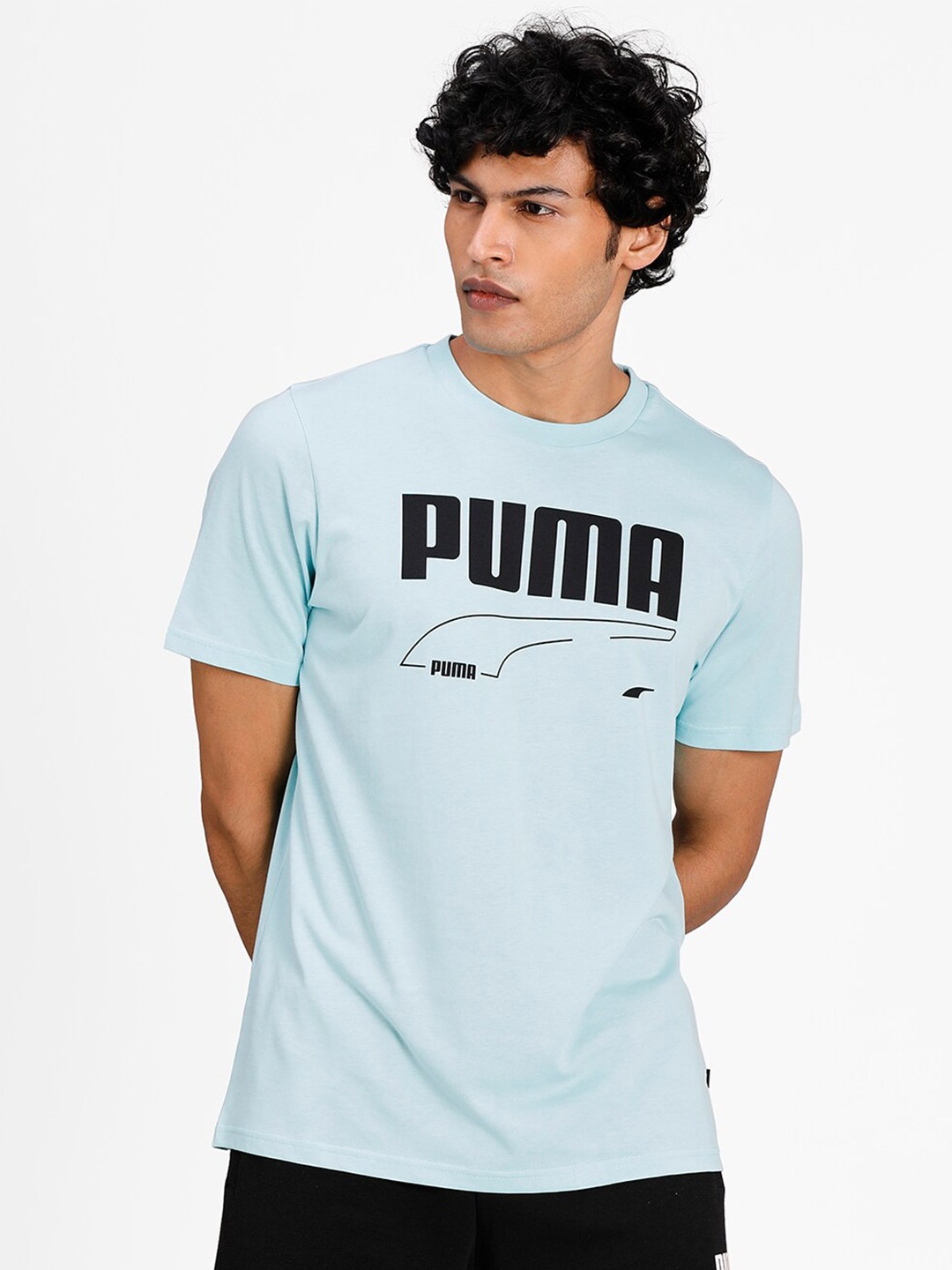 

Puma Men Blue Typography Printed Rebel Cotton T Shirt