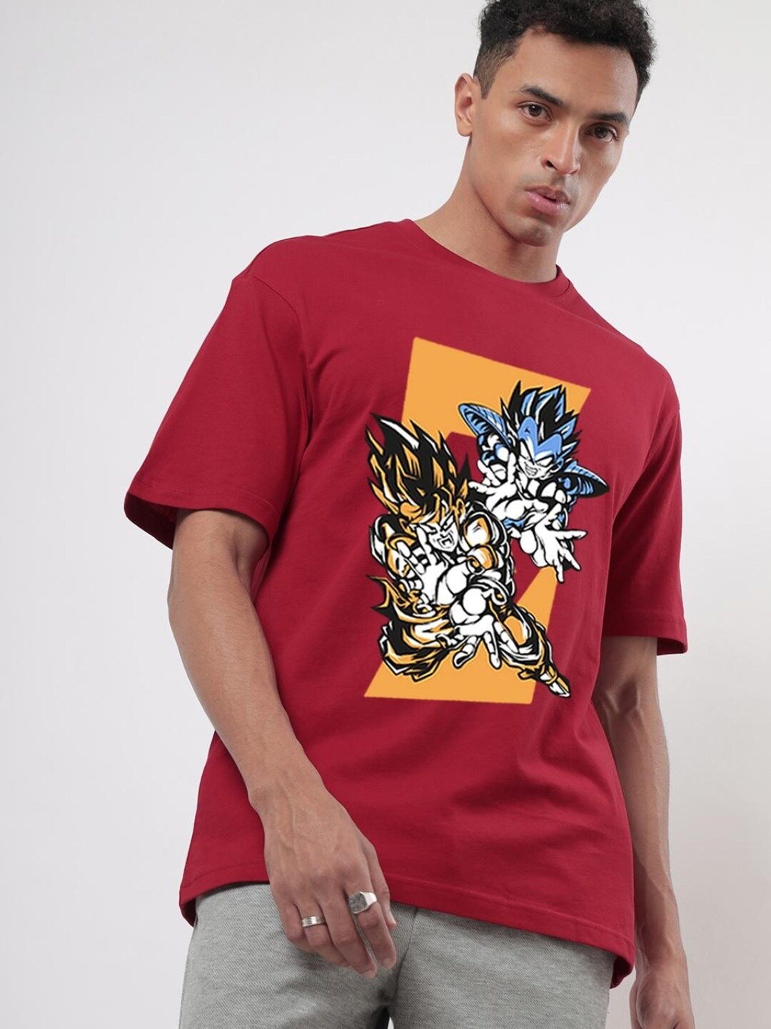 

Bewakoof Fighter Z Graphic Printed Oversized T-shirt, Red