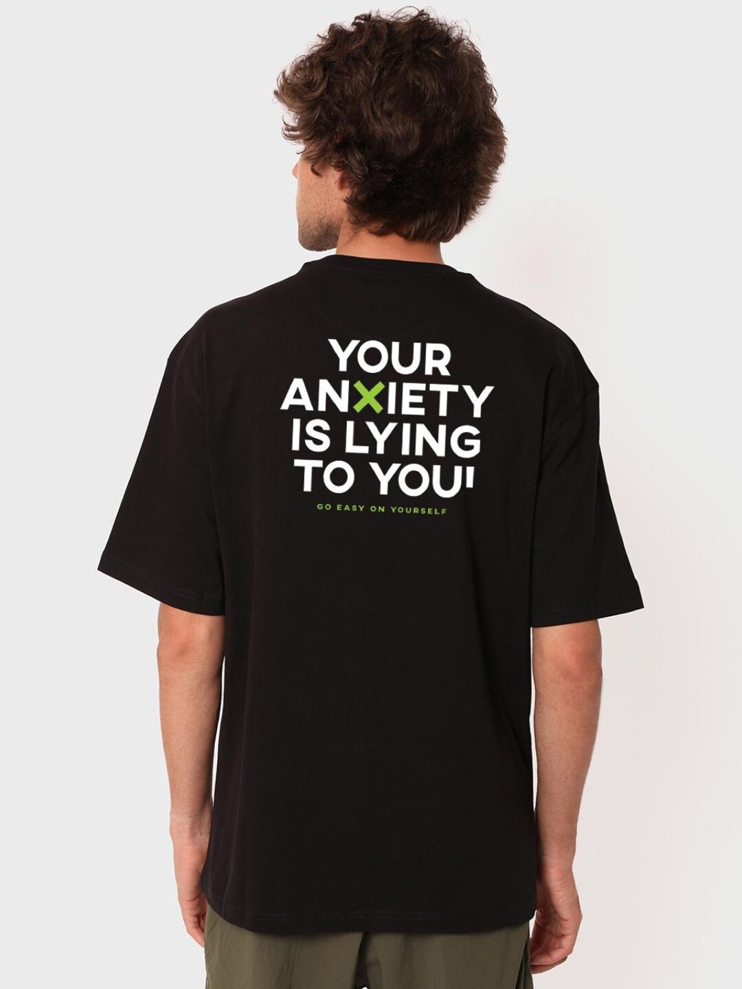 

Bewakoof Anxiety is Lying Typography Oversized T-shirt, Black