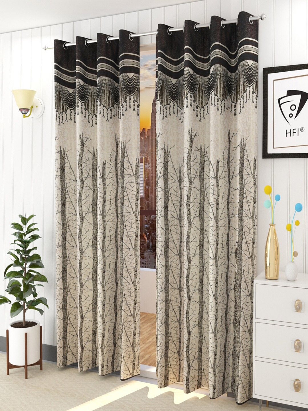 

Homefab India Brown & Black Set of 2 Room Darkening Door Curtain