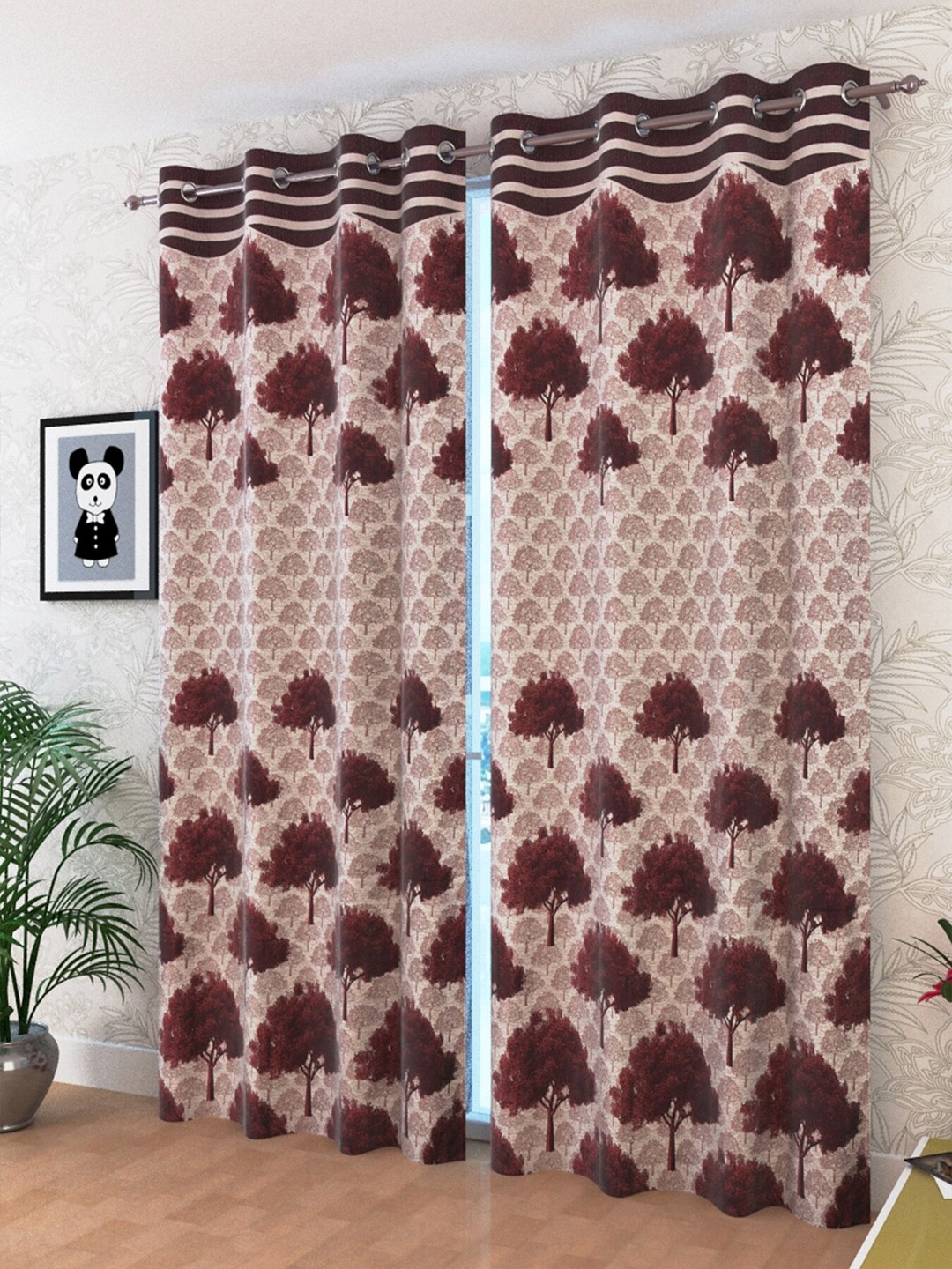 

Homefab India Maroon & Pink Set of 2 Room Darkening Window Curtain