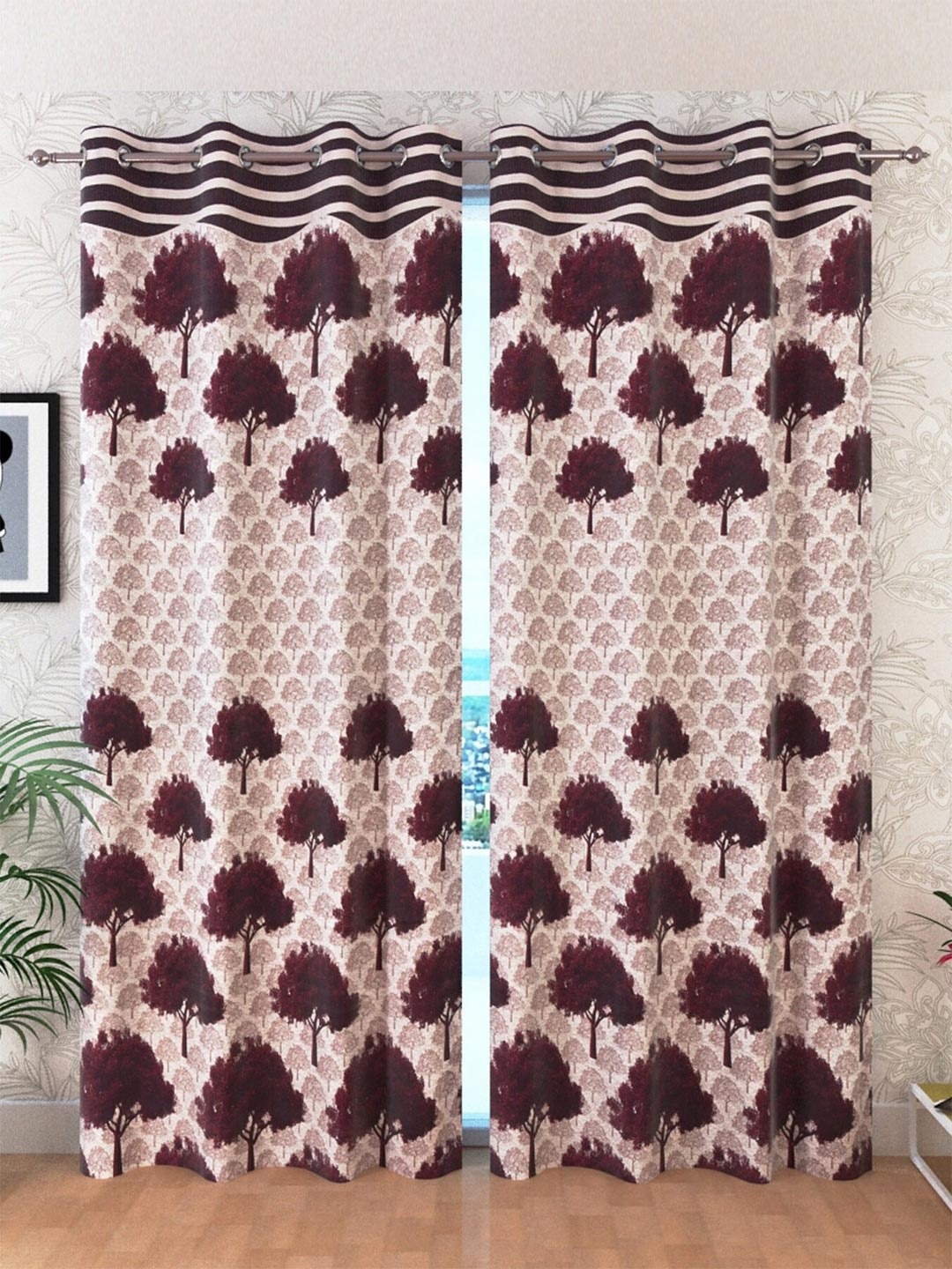 

Homefab India Burgundy & Pink Set of 2 Room Darkening Window Curtain
